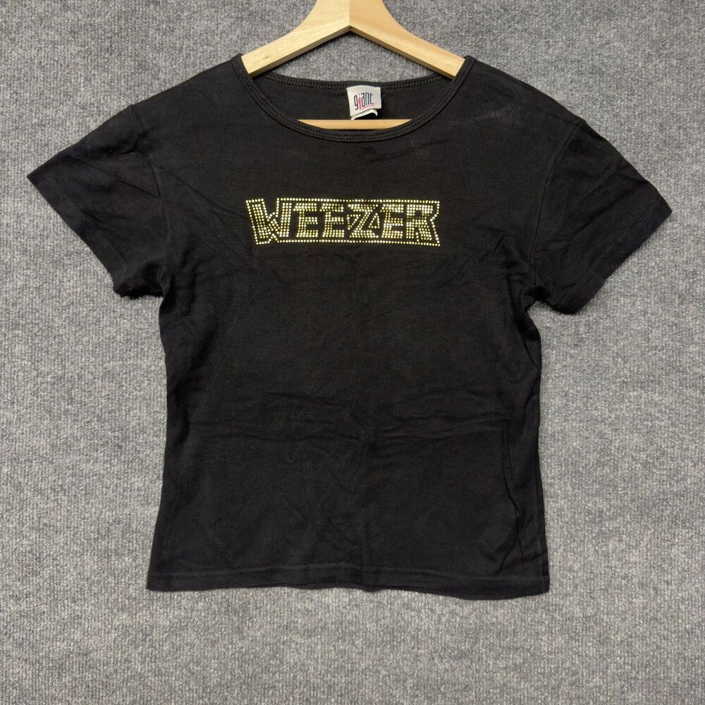 Vintage Weezer T Shirt Women’s XS/S Black Giant Tag Studded Crop Top Y2K Band